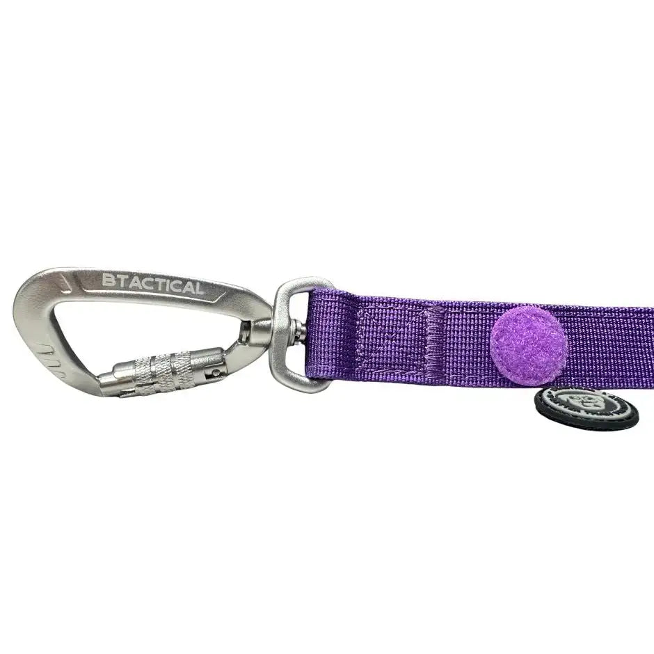 Lavender purple btactical nylon dog lead with extra strong carabiner clip and matching felt button accent