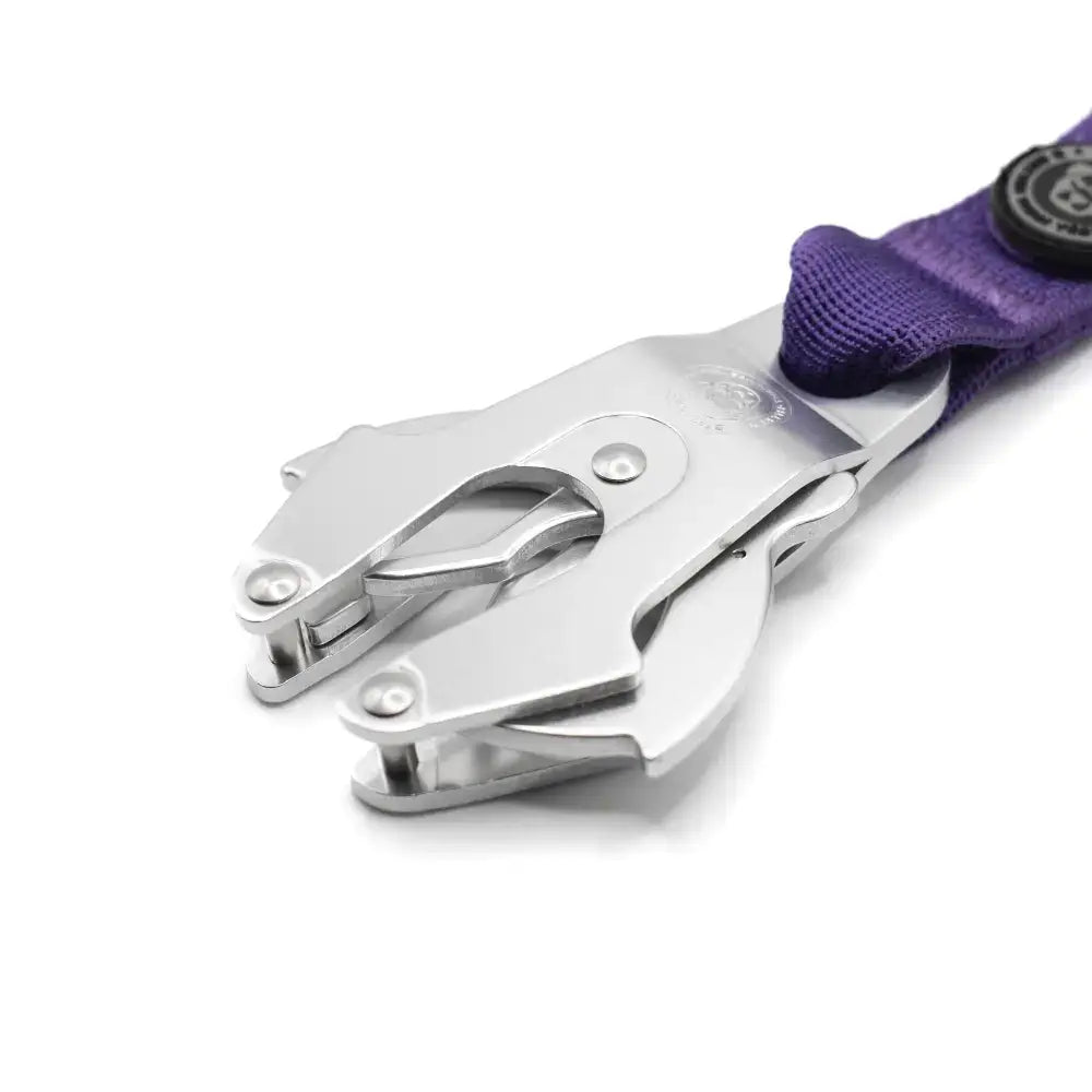 Btactical nylon frog clip dog lead with extra-strong silver metal clip purple fabric strap and black logo