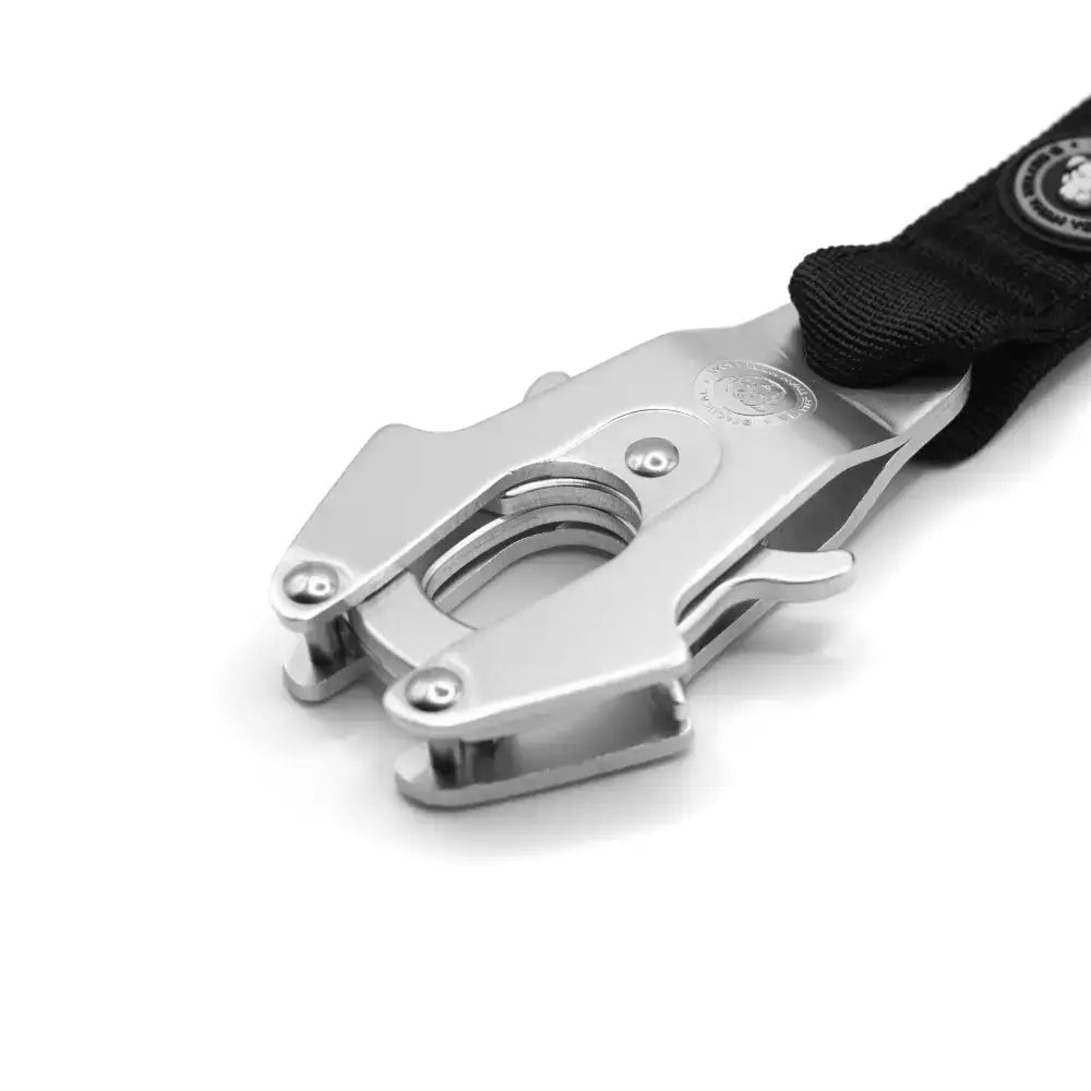 Stainless steel extra-strong frog clip with black fabric strap and embossed logo for btactical nylon frog clip dog lead