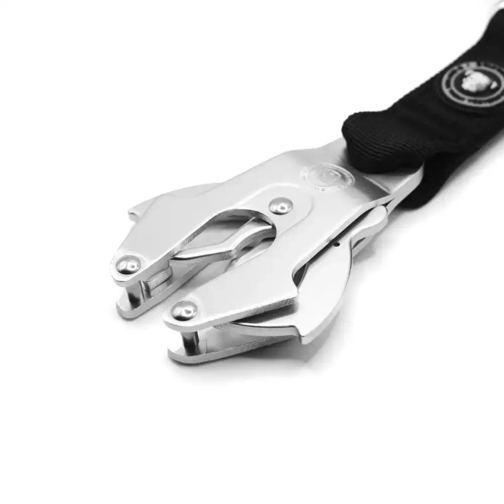 Silver metal multi-hole punch with black fabric strap on btactical™ nylon frog clip dog lead extra-strong frog clip