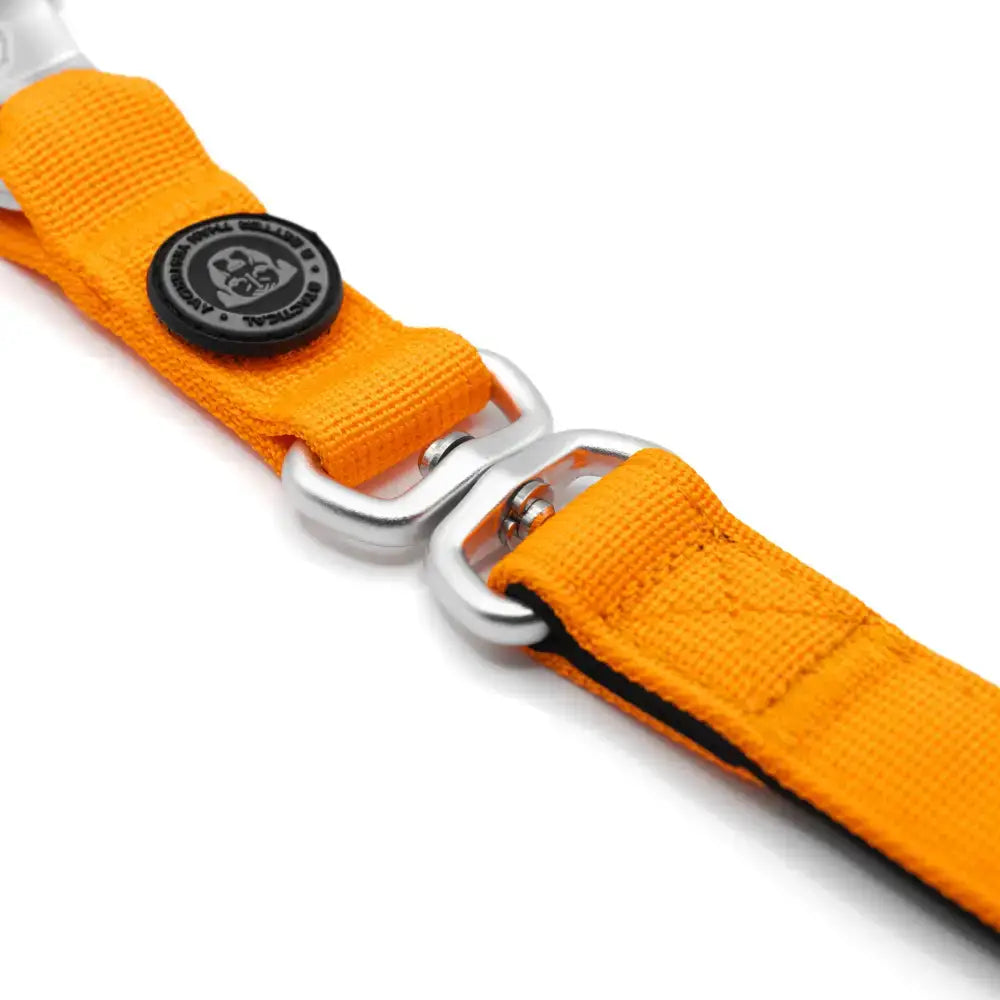 Bright orange btactical nylon frog leash with extra-strong frog clip silver hardware and black brand emblem