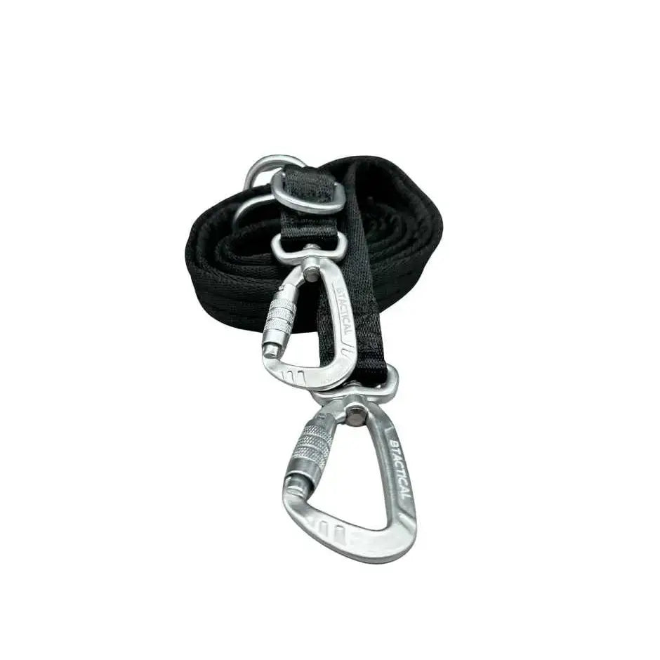 Black btactical nylon frog dog training lead with silver carabiners anti-tangle swivel buckle neoprene lining