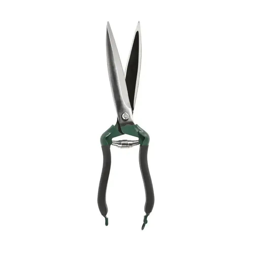 Green-handled burgon & ball ball dressing shears with metallic blades and black grips to remove cut wool easily