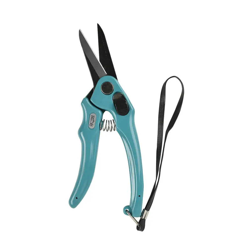 Teal-handled burgon & ball footrot shears supersharp with black high-carbon steel blades and black wrist strap