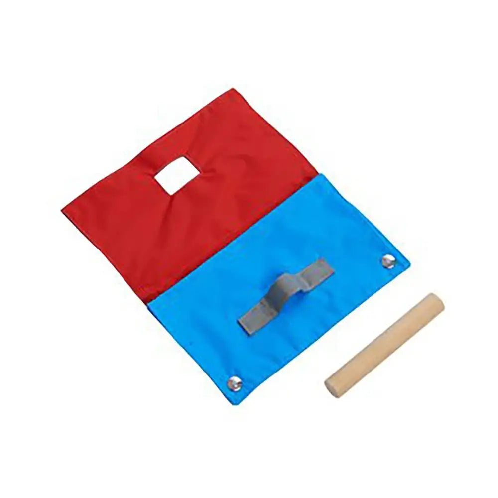Red and blue fabric gymnastics balance beam pad with wooden handle for buster activity mat game envelope mat game