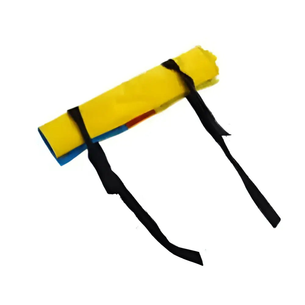 Yellow yoga buster activity mat rolled and secured with black straps for easy carrying in the activity mat game spring roll