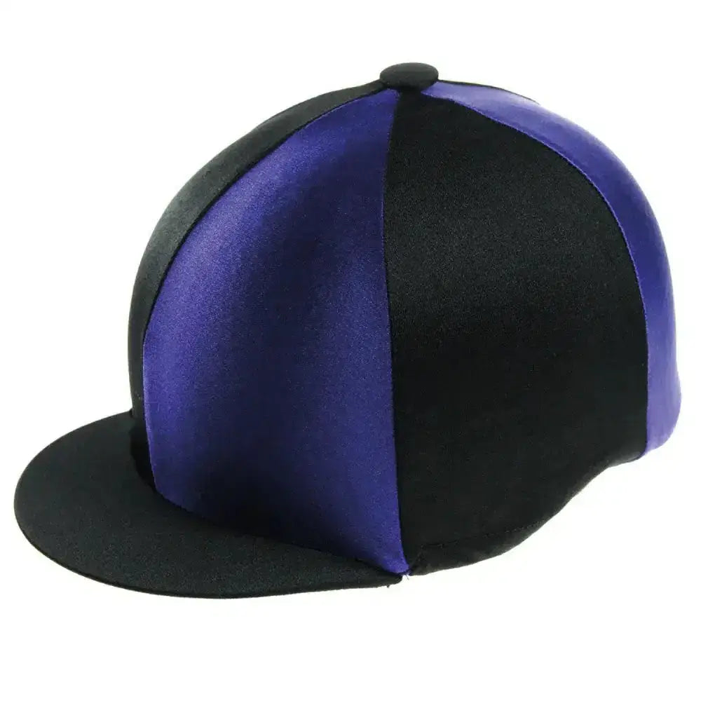 A sleek black and royal blue capz two-tone cap cover in satin-like lycra for a versatile two-tone cap cover look