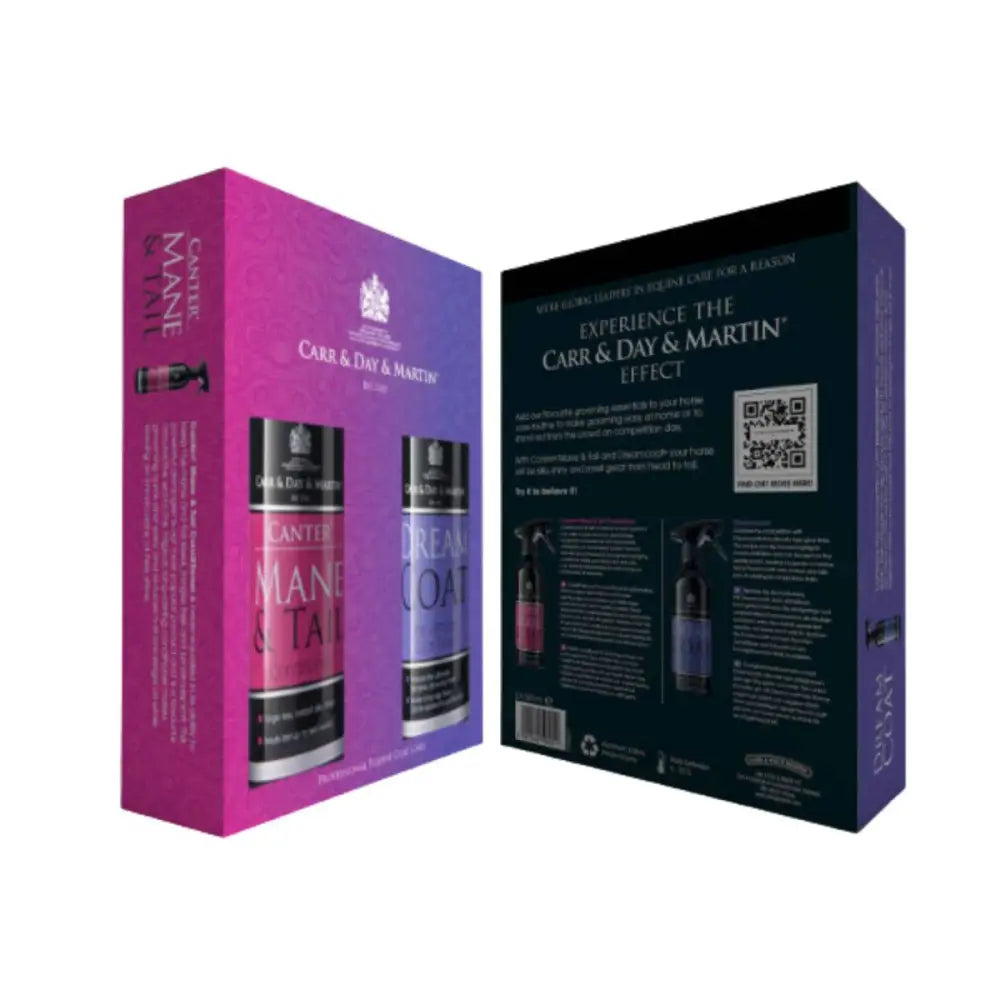 Pink and purple gift box with carr day and martin grooming duo hand care products perfect coat care duo