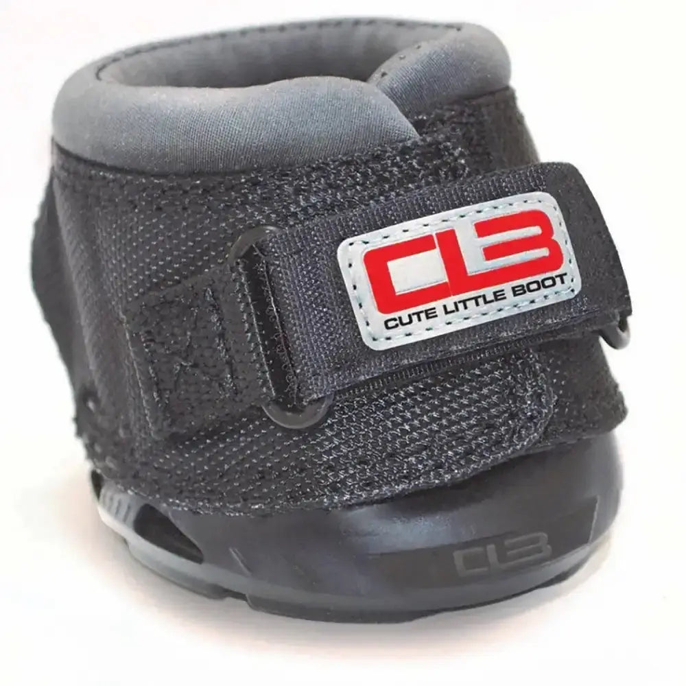 Black synthetic cavallo cute slim black horse hoof boot with gray padded interior and red white logo patch