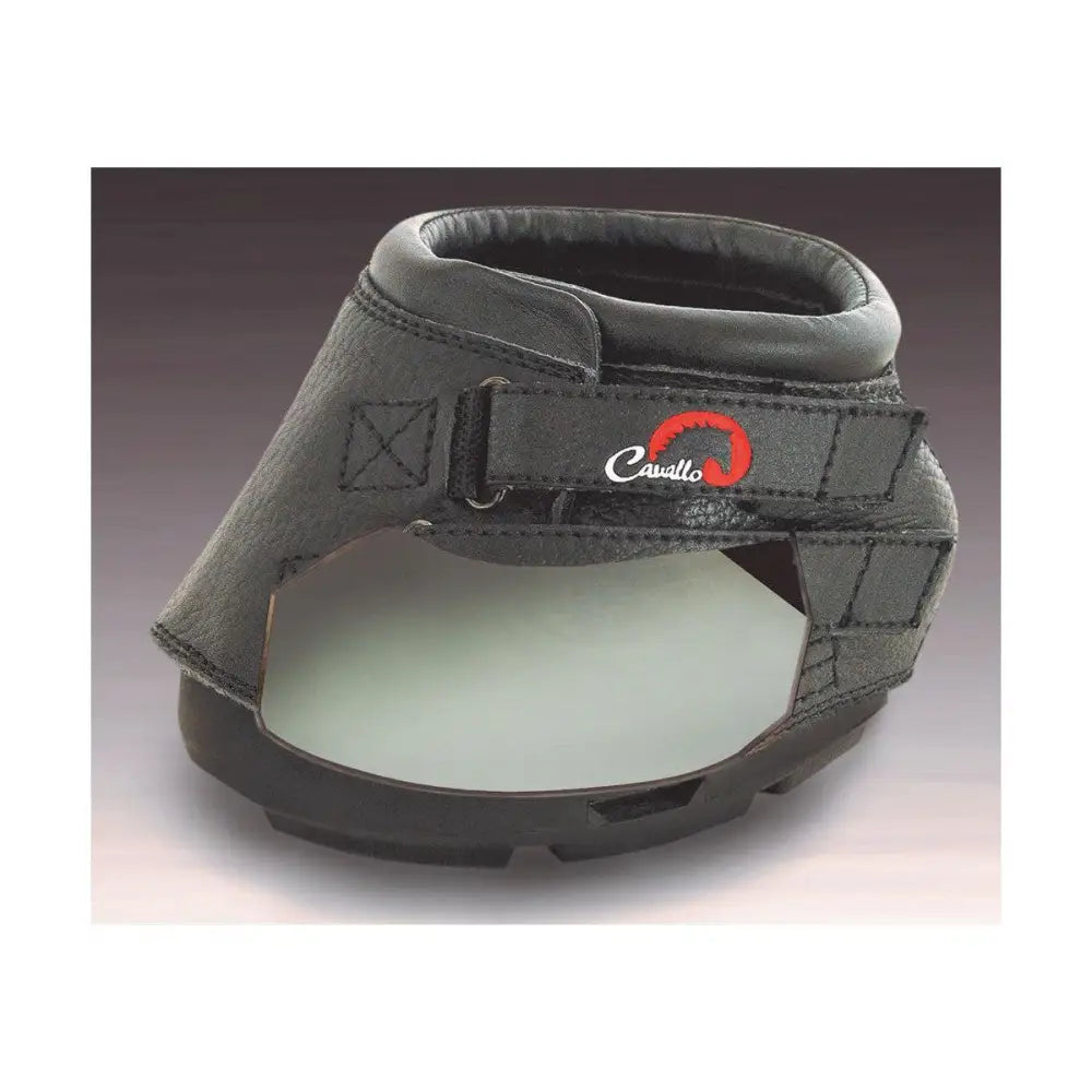 Dark gray cavallo support pads hoof boot with padded interior and adjustable strap made from industrial grade thermoplastic urethane compound