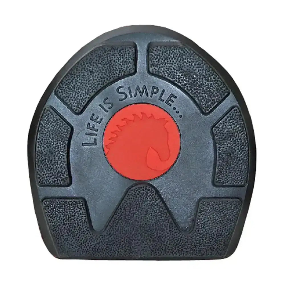 Black rubber cavallo trek slim horse hoof pad with red horse emblem and life is simple text, made with high performance tpu