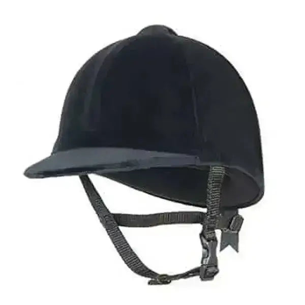 Black champion cpx3000 velvet riding hat with adjustable chin strap and buckle for junior riders