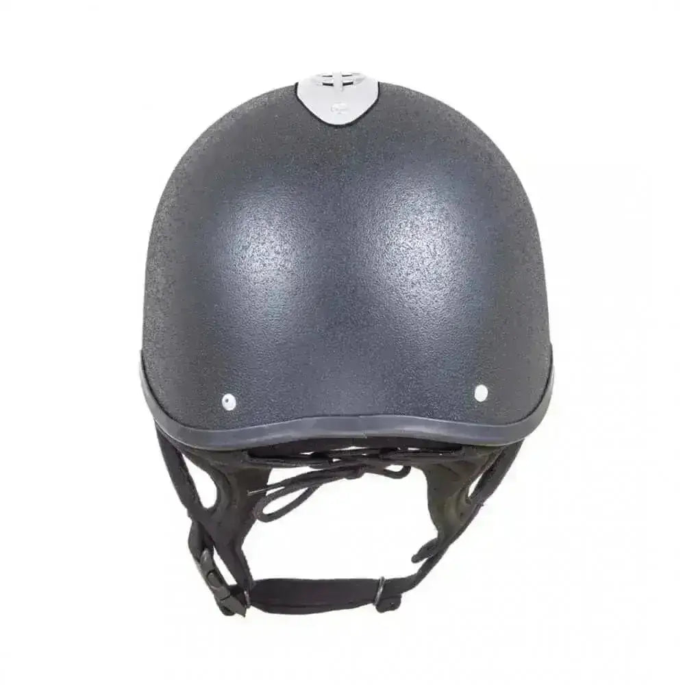 Black champion revolve x-air mips jockey helmet with matte finish and silver vents for junior riding with mips brain protection