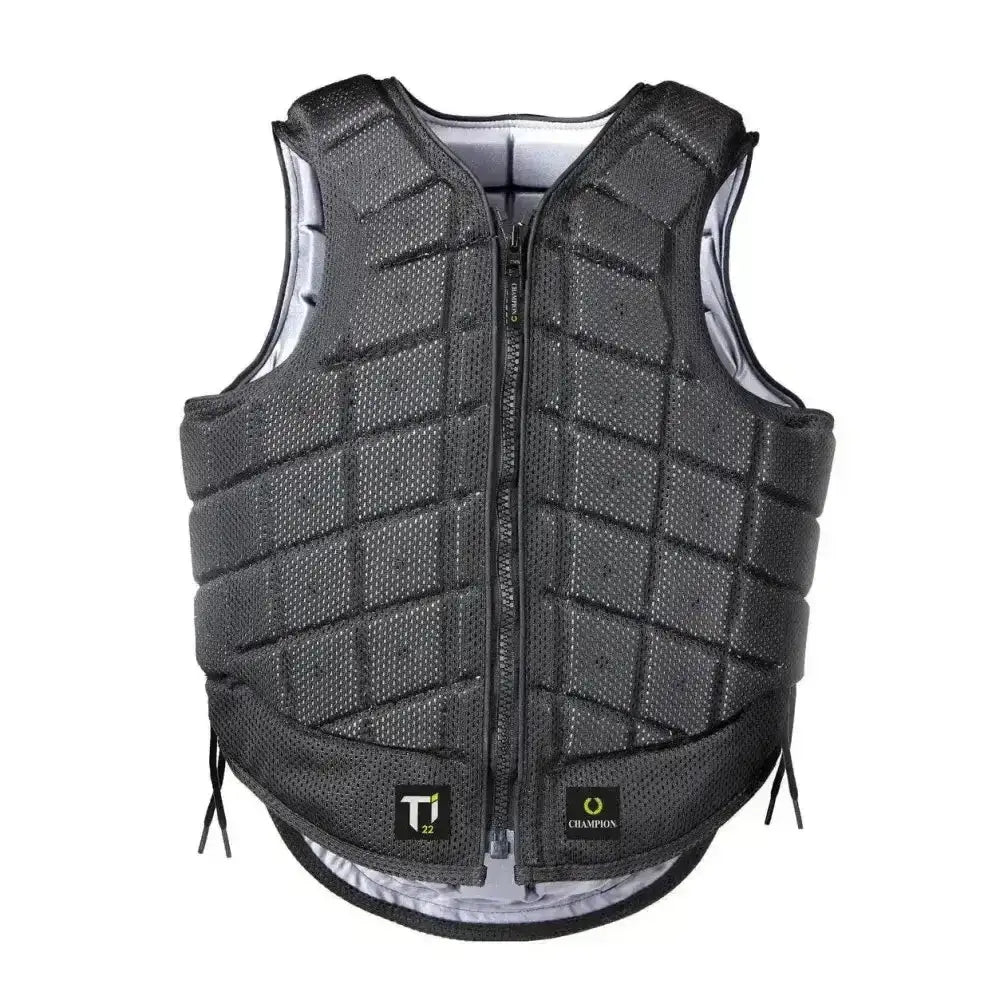 Black champion titanium ti22 equestrian vest with quilted padding and breathable mesh fabric for youths body protectors