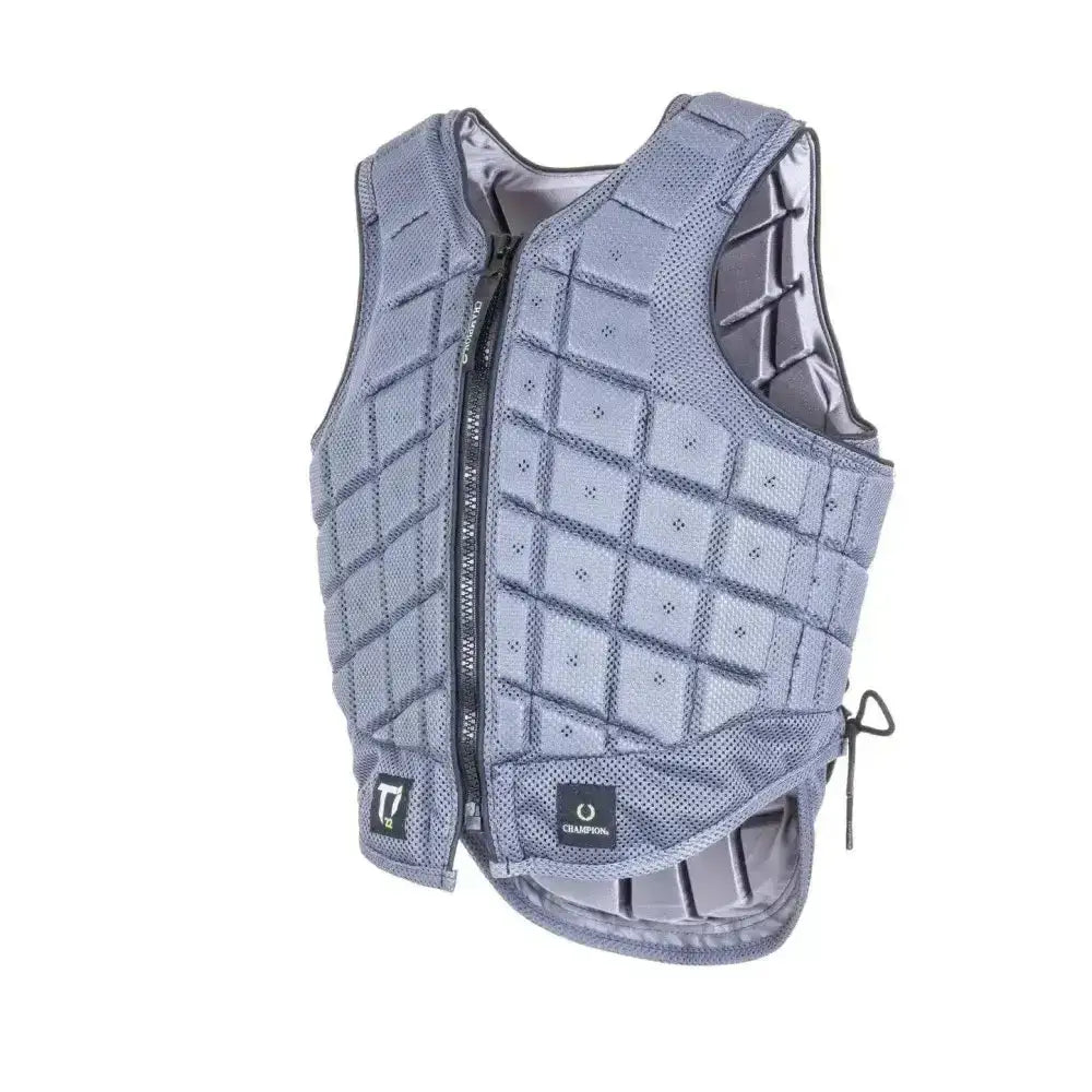 Gray champion titanium ti22 youths body protector vest with quilted padding and breathable mesh fabric for riding
