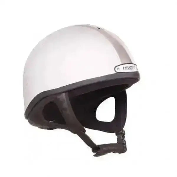 White and black champion ventair deluxe skull riding hat with glossy finish for equestrian use 51cm to 55cm