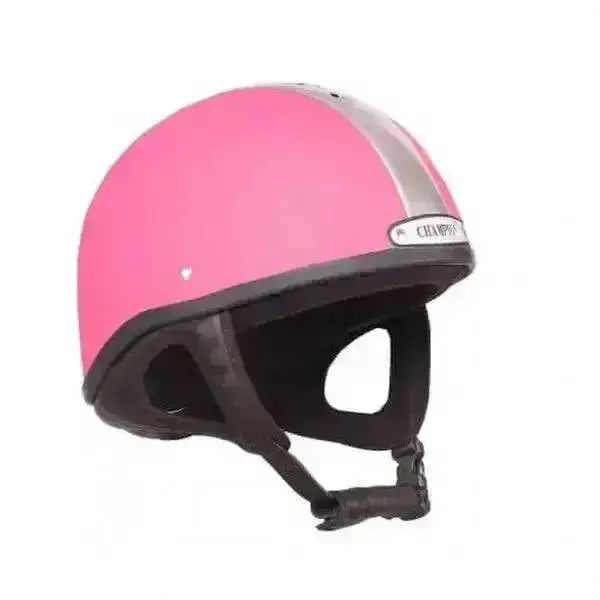 Pink champion ventair deluxe skull riding hat with silver stripe black chin strap citybike logo size 51cm 55cm