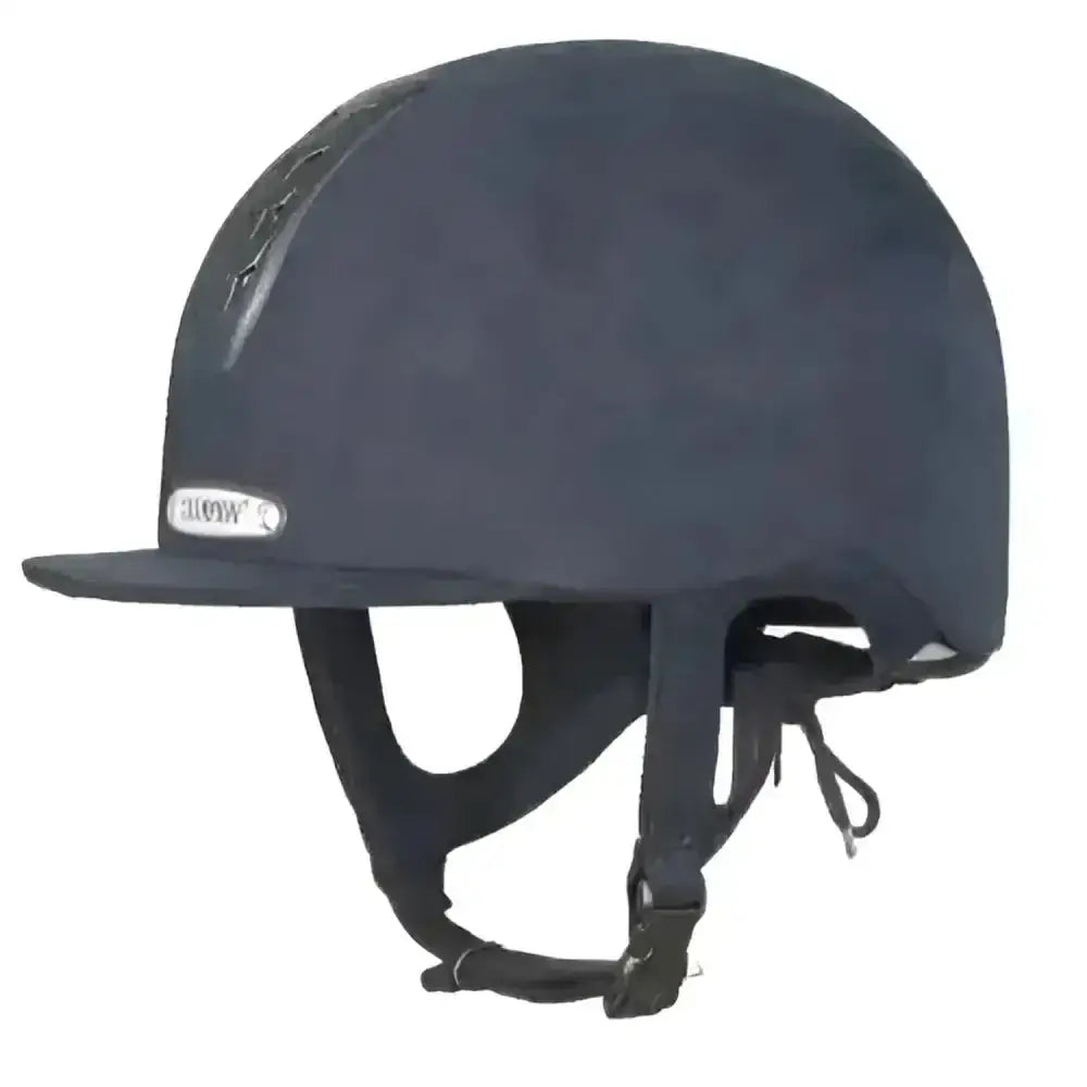 Black champion x-air plus junior peaked riding helmet with smooth matte finish and adjustable straps for riding hats junior