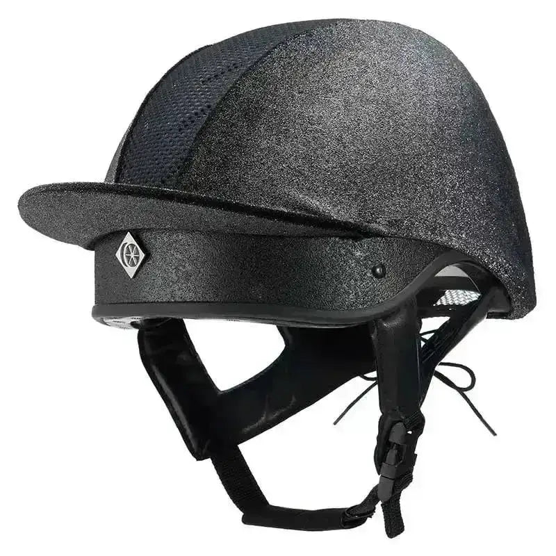 Black glittery charles owen esme cosmic js1 pro riding hat with mesh panel and adjustable straps for comfort
