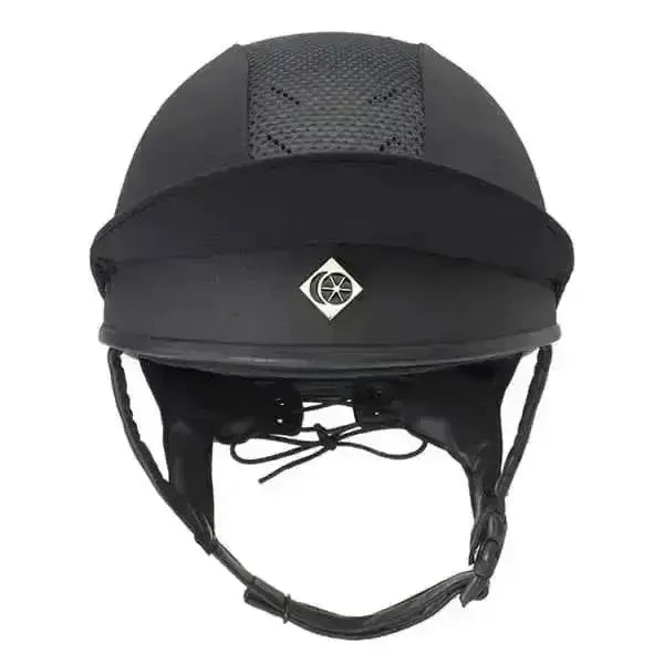 Black charles owen pro 11 plus riding hat with mesh ventilation and diamond logo for precision-fitting cross-country skull use