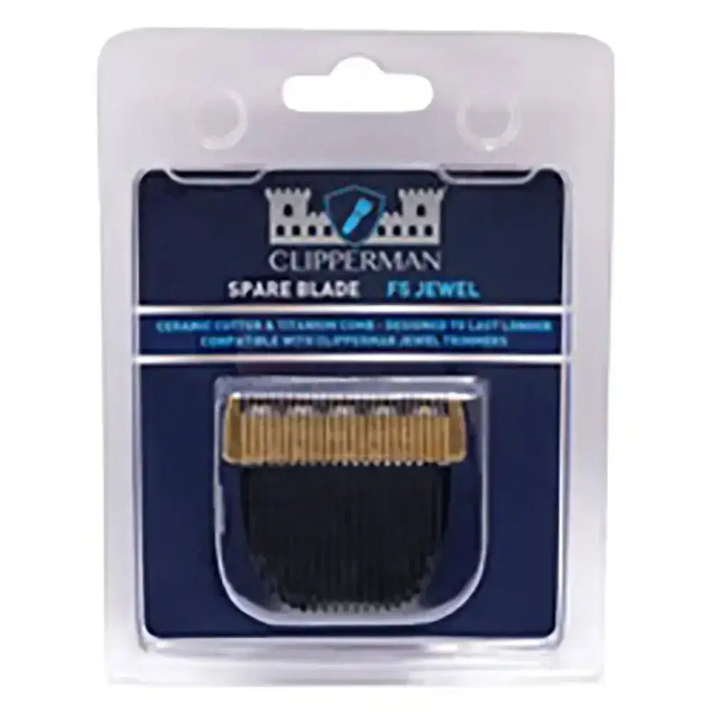 Clipperman f5 titanium & ceramic blade set with gold metallic jewel spare blade featuring ceramic cutter and titanium comb