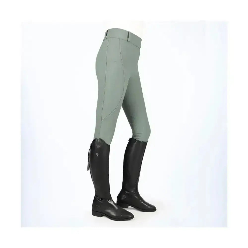 Light gray coldstream balmore thermal riding tights with sleek fit and brushed fleece riding fabric details