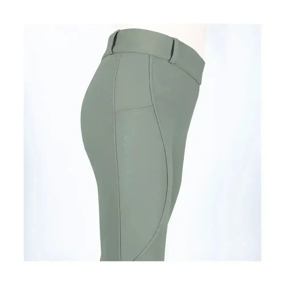 A sleek sage green coldstream balmore thermal riding tights with tailored fit and brushed fleece riding warmth