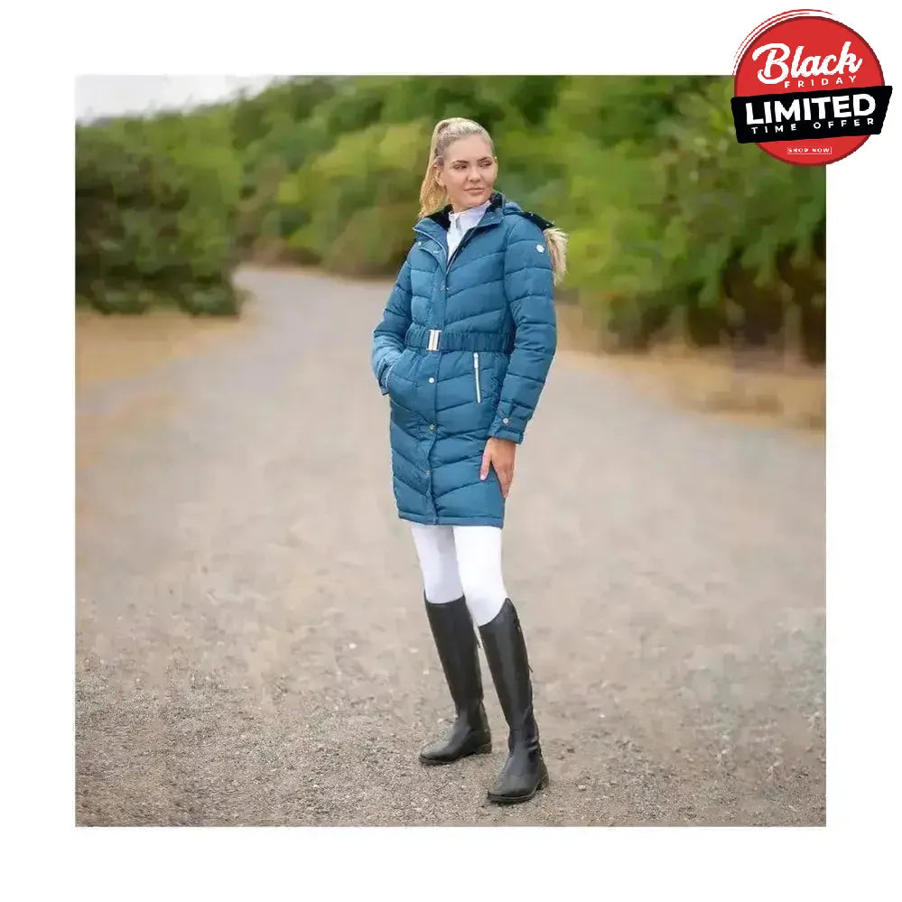 Coldstream Branxton Long Quilted Coat Cool Slate Blue Small Outdoor Coats