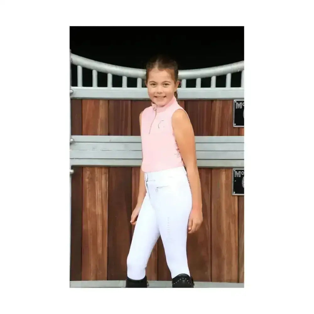 Pink coldstream cranshaws sleeveless base layer with zipper neckline and subtle embroidery detail for horseback riding
