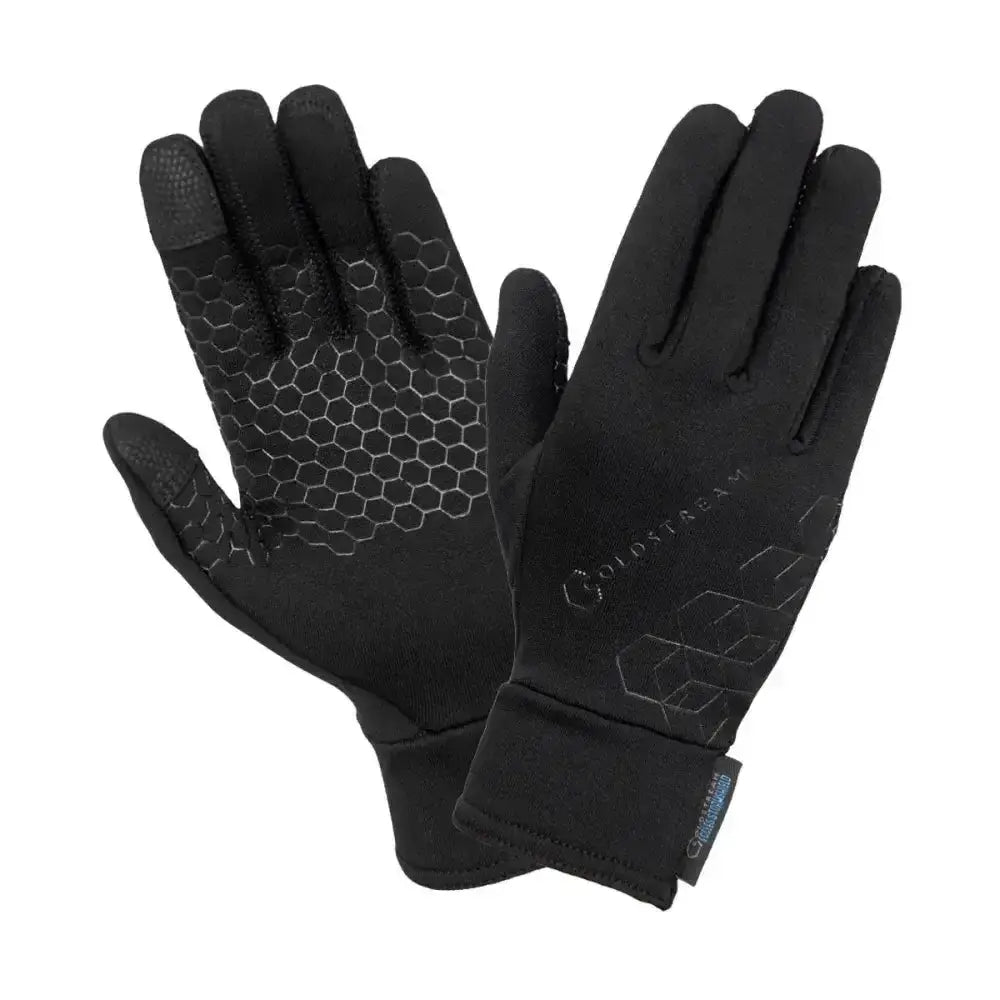 Black coldstream eccles stormshield gloves with hex grip pattern and subtle geometric branding using advanced performance textiles