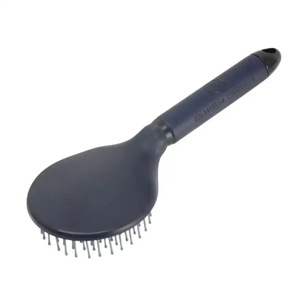 Dark blue coldstream faux leather mane and tail brush with sleek leather grip mane and dense bristles for grooming horses