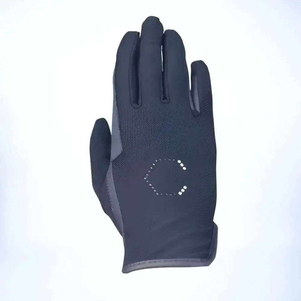 Black lintlaw coolmesh summer riding glove with technical quad stretch palm and white dots touchscreen compatible