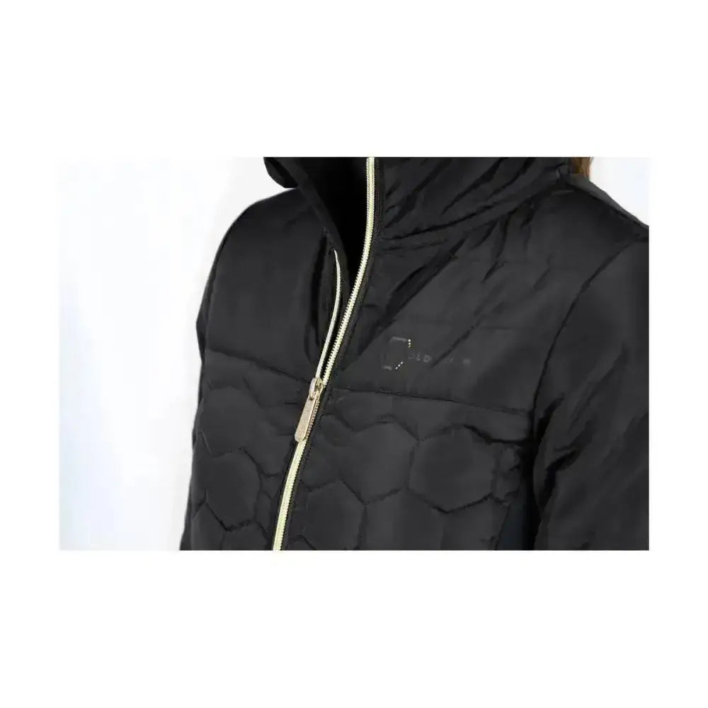 Black quilted coldstream linton lightweight jacket with honeycomb pattern and gold-tone zipper for cool days