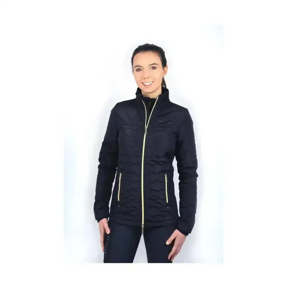 Black quilted coldstream linton lightweight jacket with gold zipper accents for stylish warmth and versatility