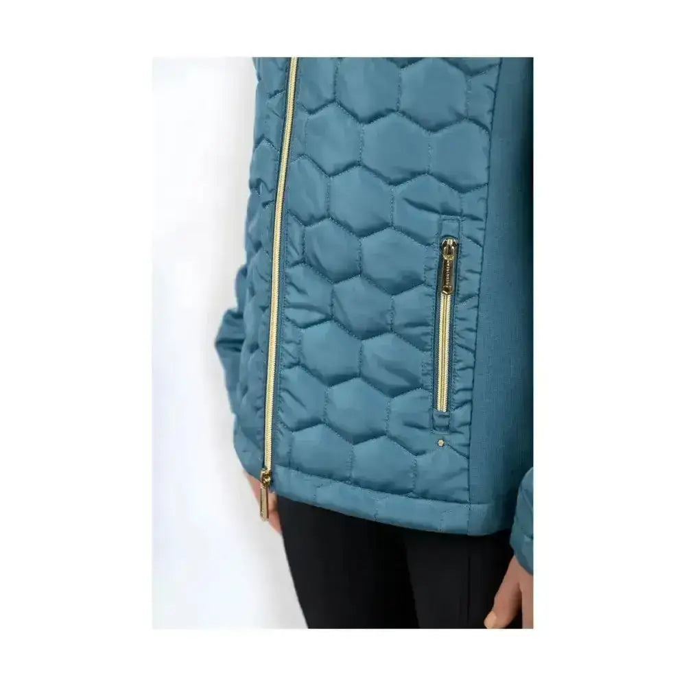 Teal coldstream linton lightweight jacket with gold-tone zippers and hexagonal stitching in cool slate blue