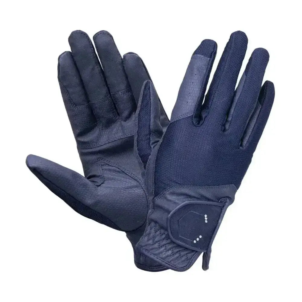 Dark navy coldstream next generation blakelaw diamante kids riding gloves with leather palms and adjustable wrist straps close contact fit