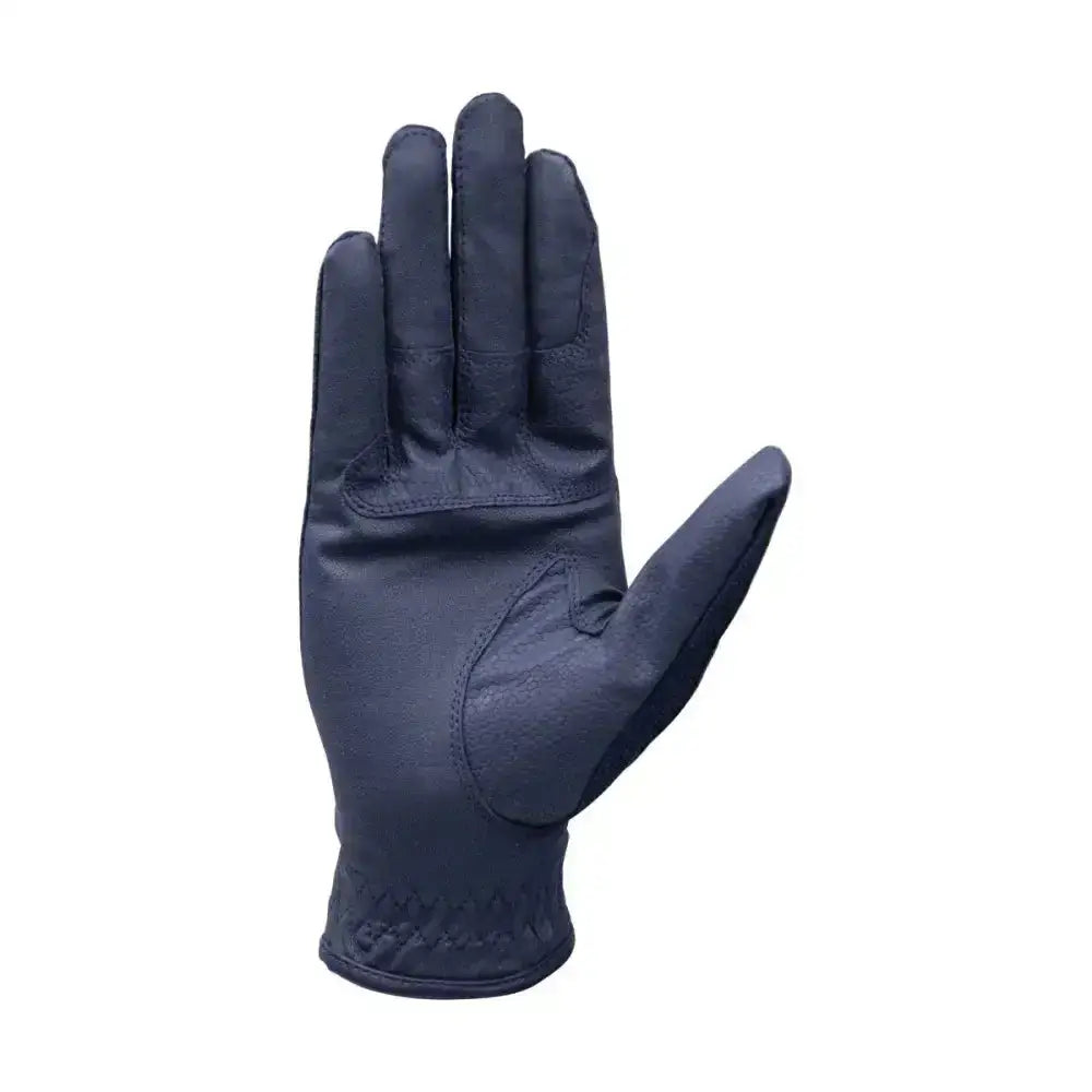 Dark navy leather blakelaw diamante riding gloves with reinforced stitching and snug wrist cuff for close contact fit