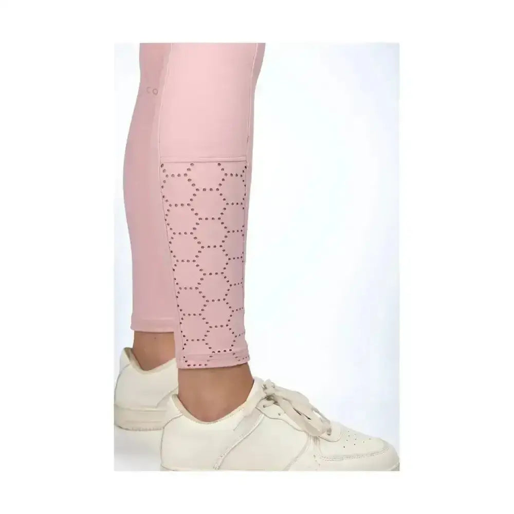 Pink cranshaws riding tights with honeycomb perforations on lower leg in coldstream next generation blush pink