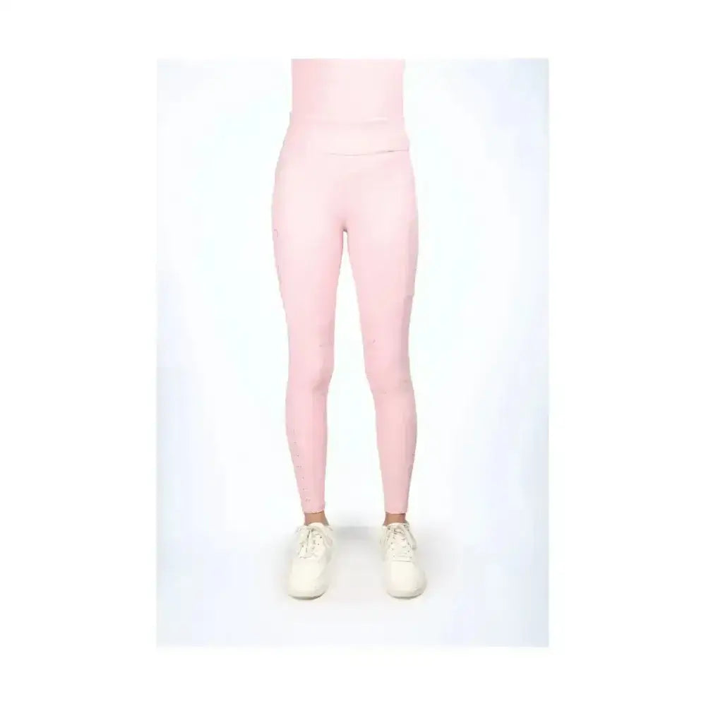 A pair of soft pink coldstream next generation cranshaws riding tights with smooth stretchy fabric and subtle seams
