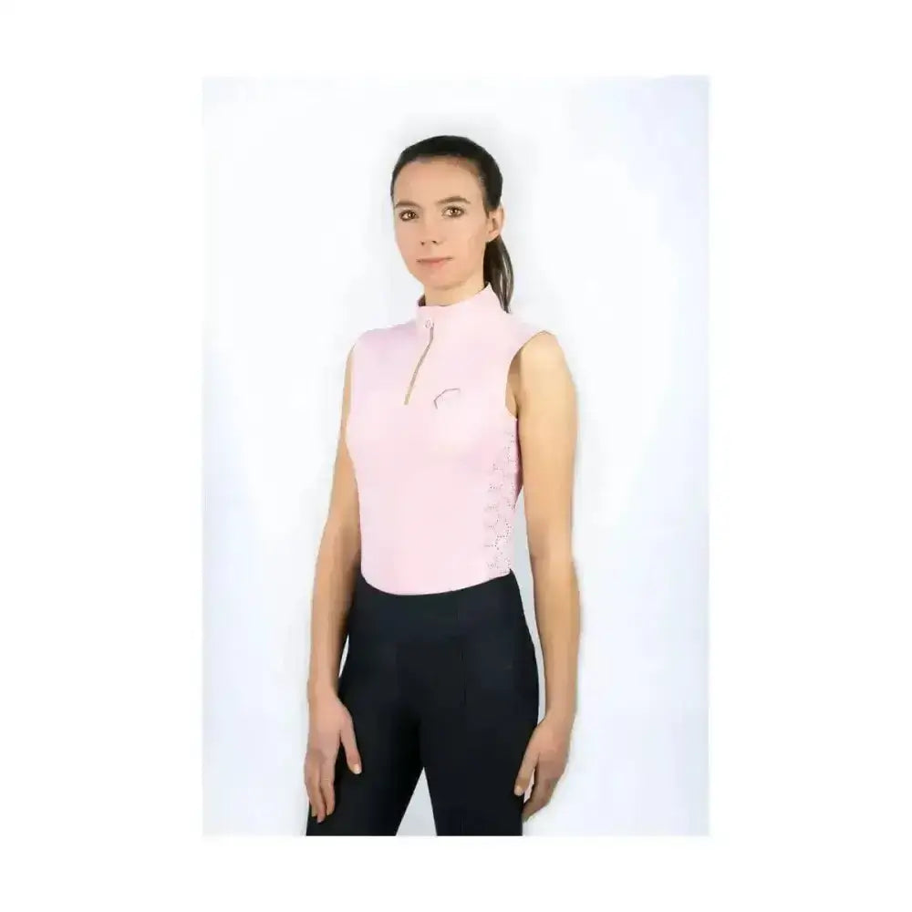 Pink coldstream next generation cranshaws sleeveless base layer blush pink with high collar zipper and side detailing