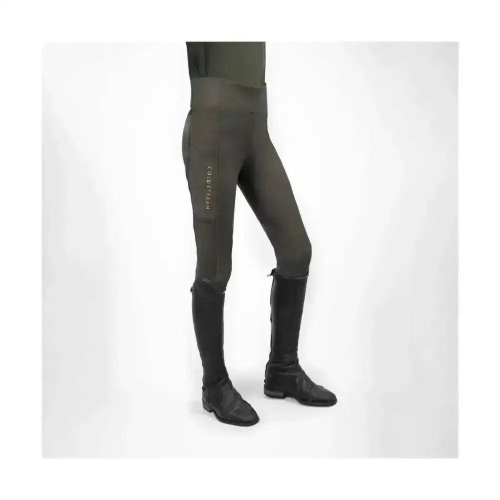 Dark olive green coldstream next generation ednam riding tights fern green with sleek fit and subtle vertical branding
