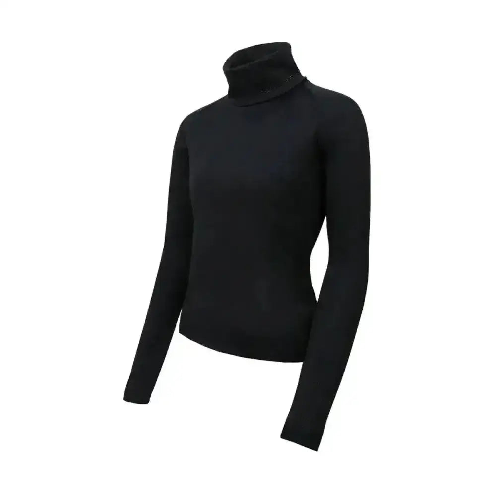 Black fitted legars roll neck top made from moisture wicking material perfect winter essential for layering