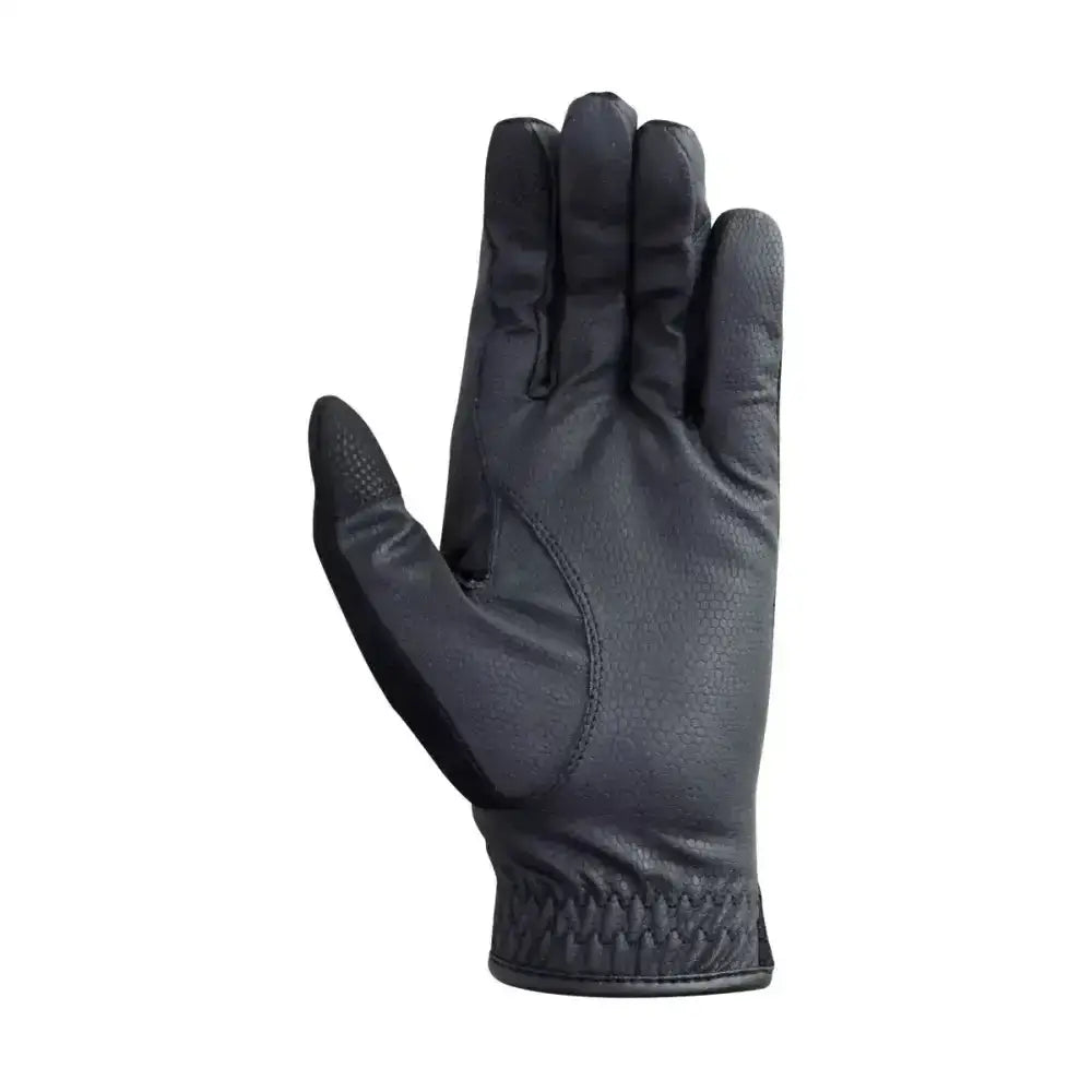 Black leather coldstream swinton combi mesh summer riding glove with textured grip and reinforced stitching back view