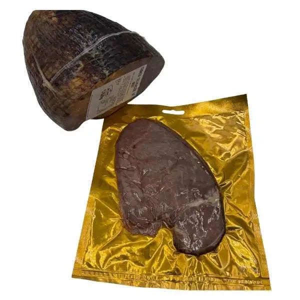 A dark cured beef liver wrapped in shiny gold foil bag perfect for country picante pimento recipes
