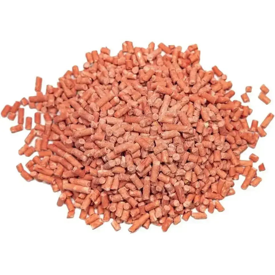 A pile of reddish brown suet pellets in a copdock mill suet pellets berry tub 3kg perfect for feeding wildlife