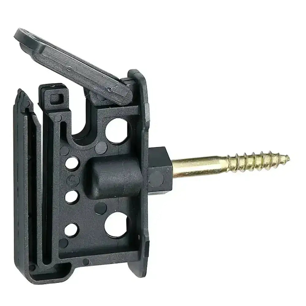 Black plastic corral clip insulator with brass screw and handle for 6mm wire rope galvanised use