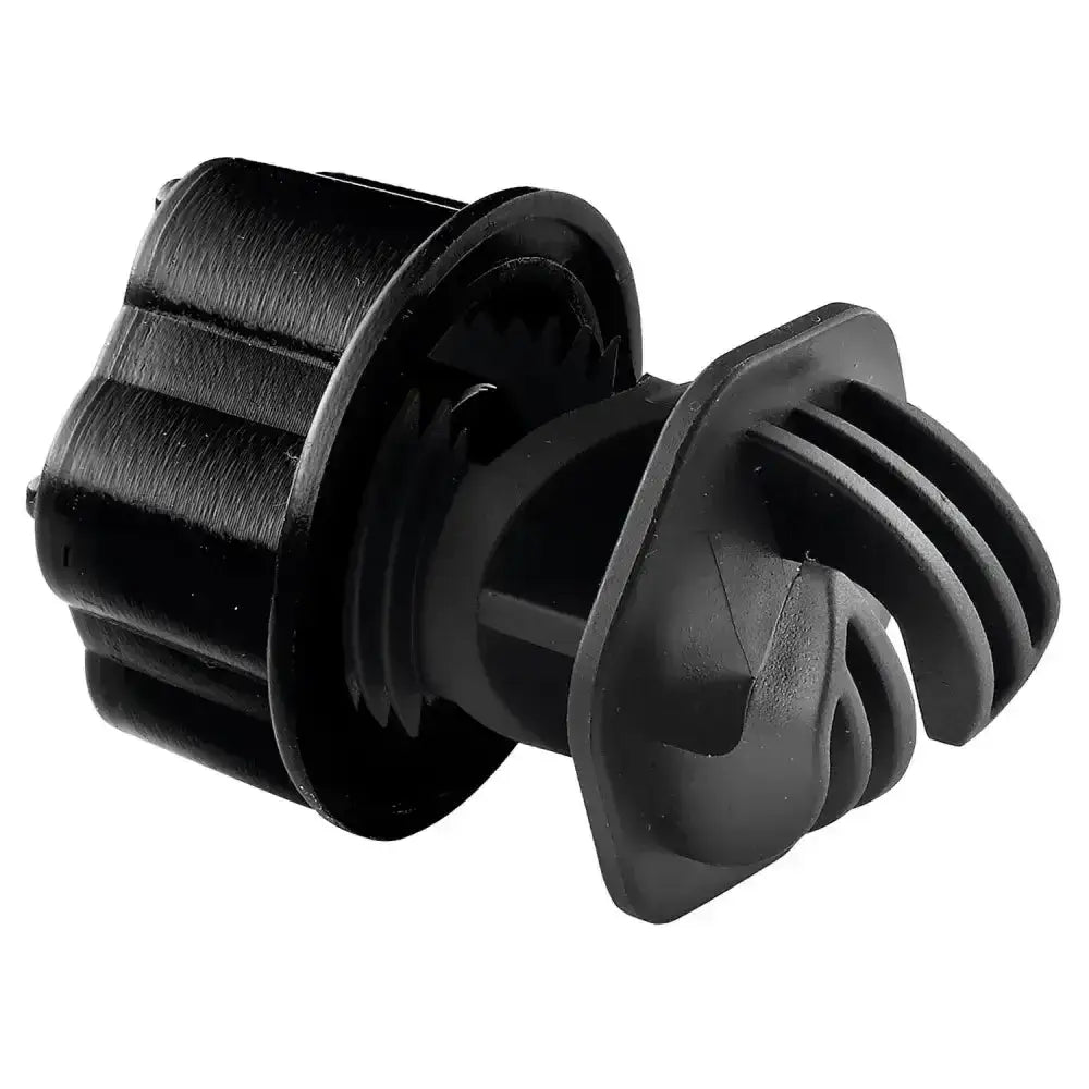 Black plastic corral screw insulator vario-plus with ribbed cylindrical body and angular multi-slot design, robust impact resistant