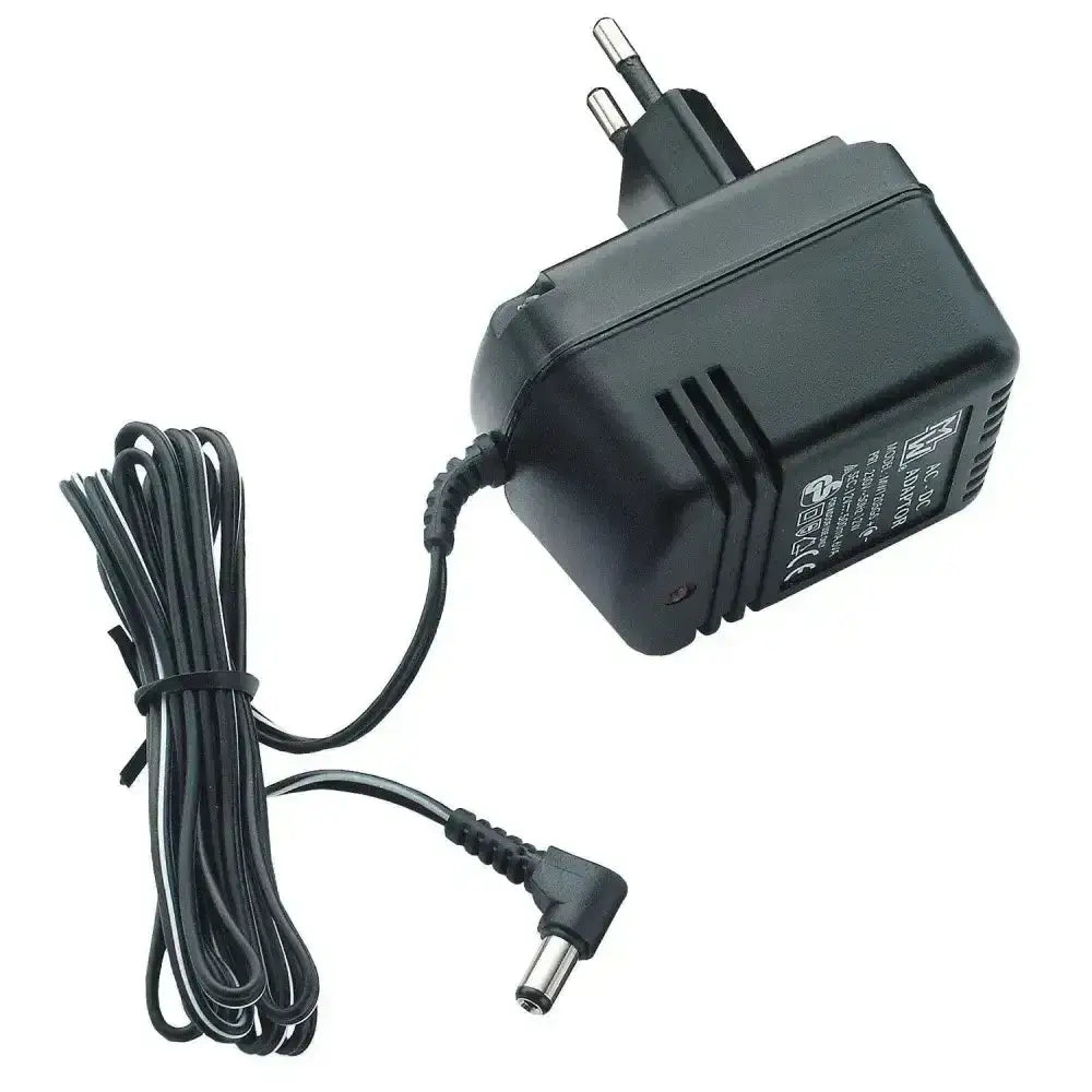 Black plastic corral super mains adaptor with european two-pin plug and coiled cord for equestrian devices