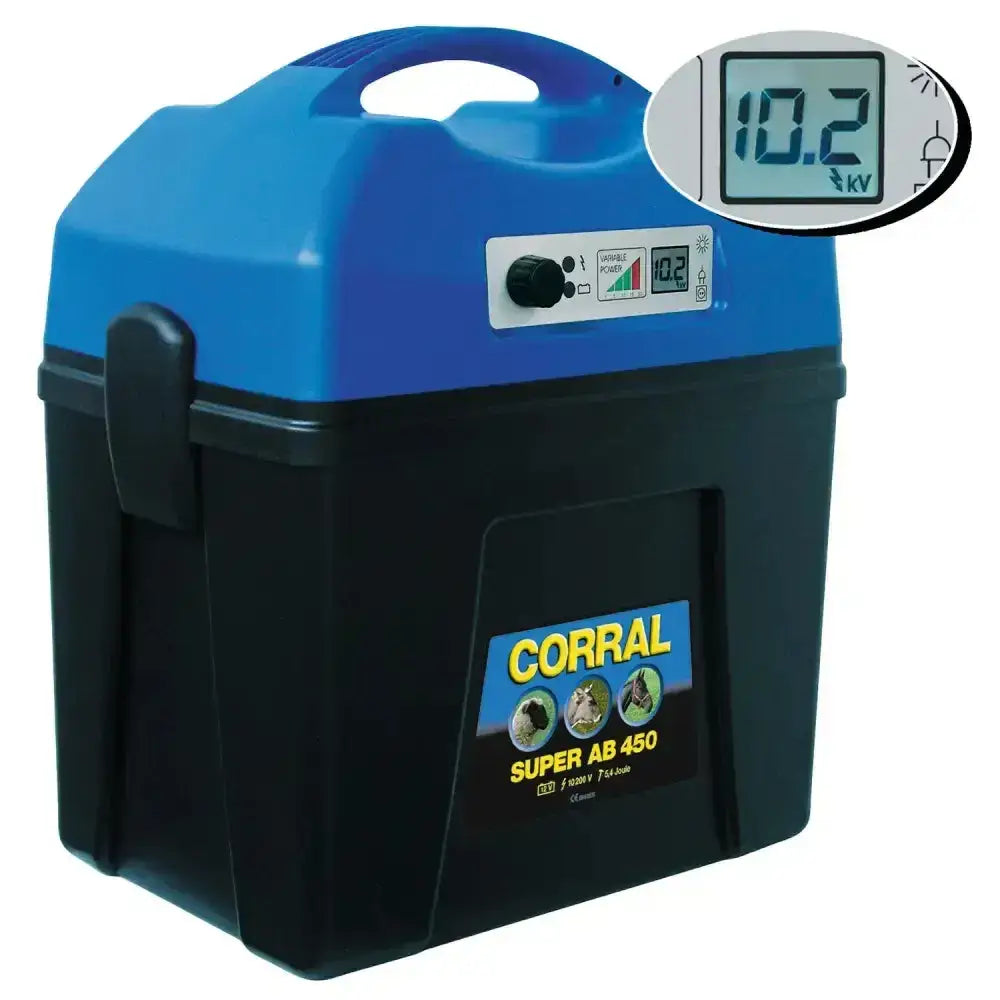 Blue and black corral super ab 450 digital rechargeable battery unit with powerful 12v rechargeable and 230v mains operation