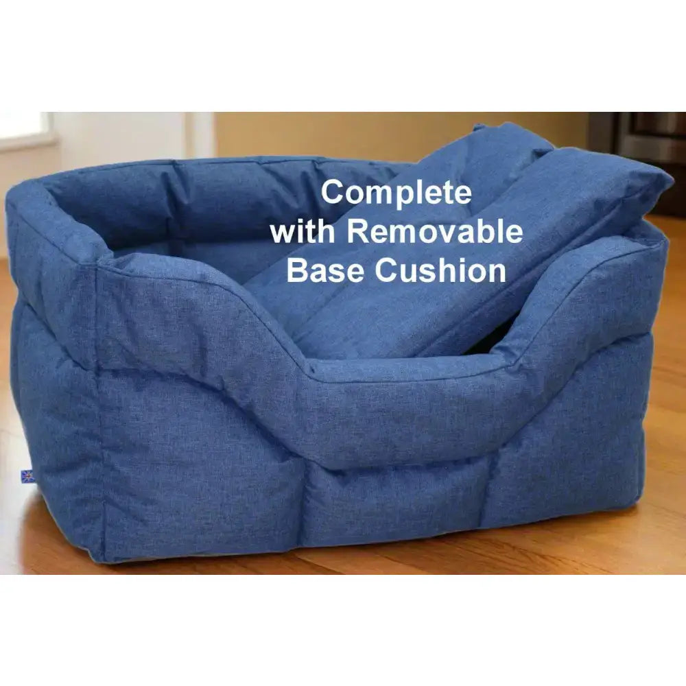 Blue quilted heavy duty rectangular high sided waterproof dog bed with removable base cushion for easy cleaning